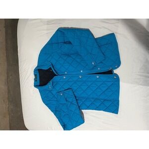 Lauren Ralph Lauren Turquoise Blue Quilted Zip Front Jacket Silver Snaps Coat